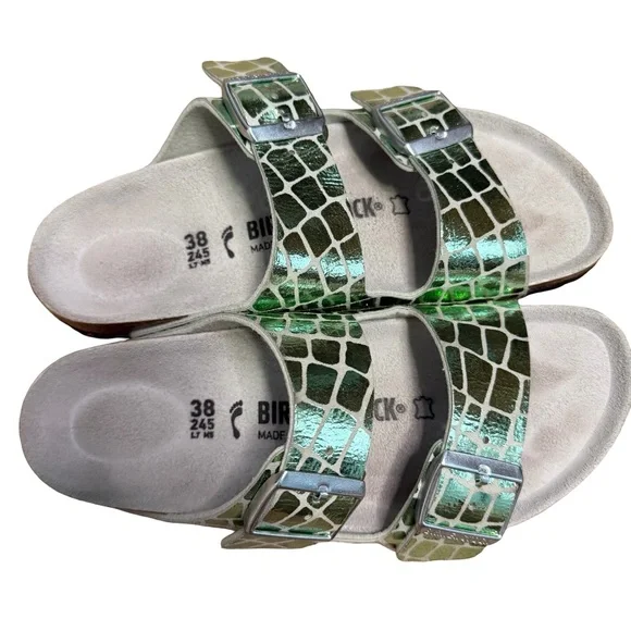 Birkenstock Metallic Green Croc Sandals - Picture 5 of 9